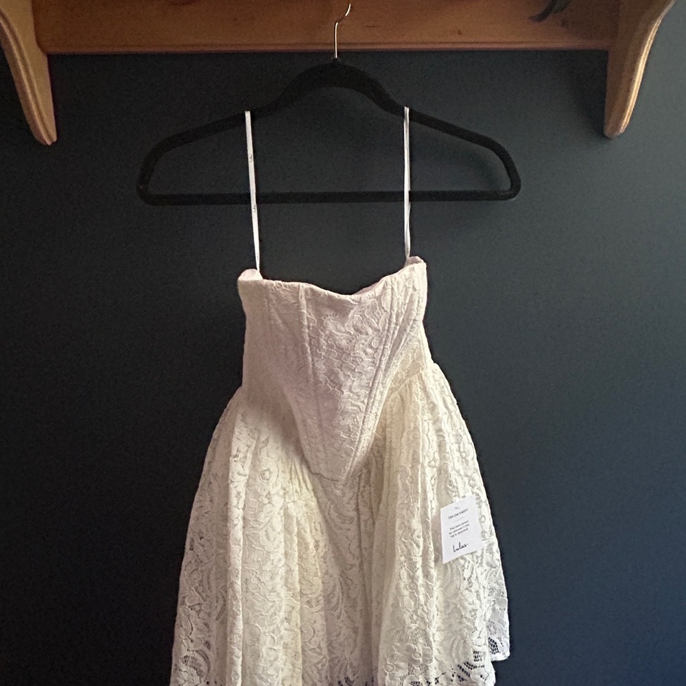 Lulu's Cream Lace Strapless A-Line Dress